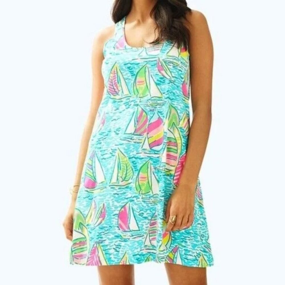 Lilly Pulitzer Mini Tank Dress Blue Pop up You Gotta Regatta Sz XS